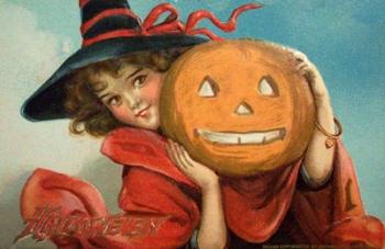 Halloween Girl Blue Sky Pumpkin | Obraz na stenu