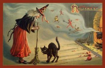 Halloween Witch And Cat | Obraz na stenu