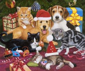 Christmas Meeting - Kittens and Puppies | Obraz na stenu