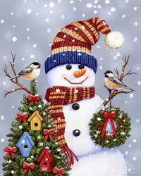 Snowman With Wreath | Obraz na stenu