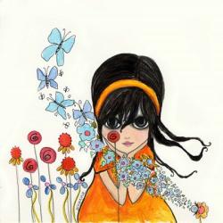 Big Eyed Girl Butterflies & Bees | Obraz na stenu