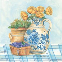 Blue and White Pottery with Flowers II | Obraz na stenu