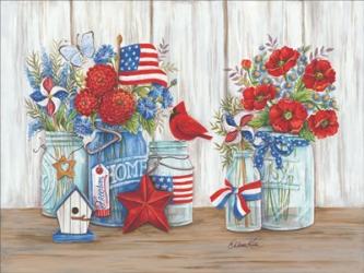 Patriotic Glass Jars with Flowers | Obraz na stenu