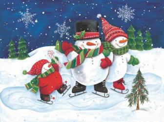 Happy Snowmen Family on Skates | Obraz na stenu