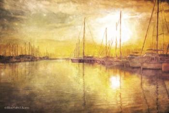 Yellow Sunset Boats in Marina | Obraz na stenu