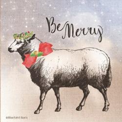 Vintage Christmas Be Merry Sheep | Obraz na stenu