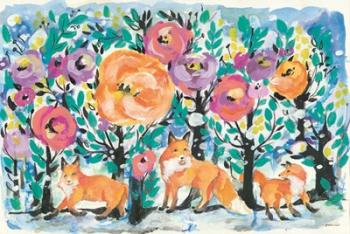 Foxes and Flowers | Obraz na stenu