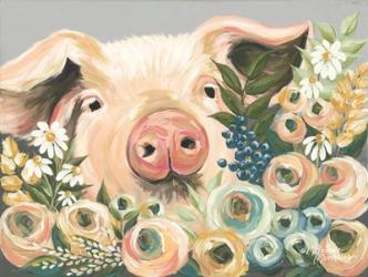 Pig in the Flower Garden | Obraz na stenu