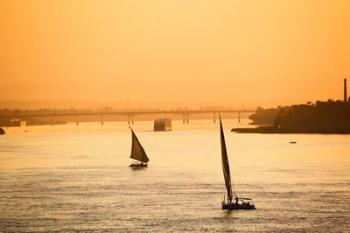 Pair of Falukas and Sightseers on Nile River, Luxor, Egypt | Obraz na stenu