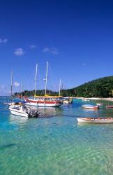 Boats, beach, La Digue, Seychelle Islands | Obraz na stenu