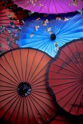 Souvenir parasols for sale at a market, Rangoon, Burma | Obraz na stenu