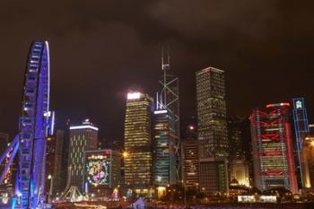 Skyscrapers and Hong Kong Observation Wheel, Hong Kong, China | Obraz na stenu