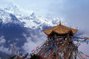 Praying Flags and Pavilion, Deqin, Lijiang Area, Yunnan Province, China | Obraz na stenu