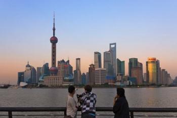 Pudong skyline dominated by Oriental Pearl TV Tower, Shanghai, China | Obraz na stenu