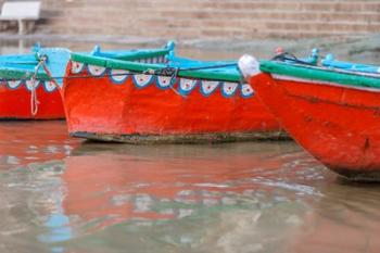 Wooden boats in Ganges river, Varanasi, India | Obraz na stenu