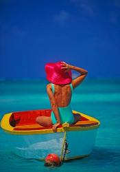 Woman in Boat with Pink Straw Hat, Caribbean | Obraz na stenu