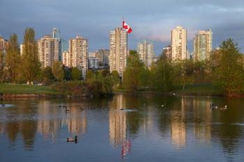 Apartments reflected in Vanier Park Pond, Vancouver, British Columbia, Canada | Obraz na stenu