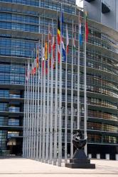 Union Parliament and flags, Strasbourg, France | Obraz na stenu