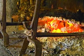 Fireplace with a Burning Log on a Truffle Farm | Obraz na stenu