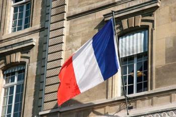 French Flag Facade of Justice Palace Paris, France | Obraz na stenu