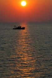 Greece, Crete, Aegean sunset, Fishing Boat | Obraz na stenu