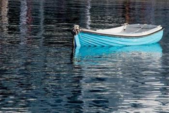 Greece, Cyclades, Mykonos, Hora Blue Fishing Boat with Reflection | Obraz na stenu