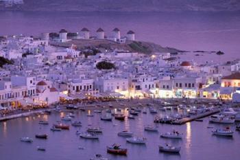 Overview of Mykonos Town harbor, Mykonos, Cyclades Islands, Greece | Obraz na stenu