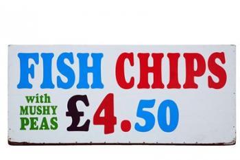 Fish and Chips with Mushy Peas sign, England, United Kingdom | Obraz na stenu