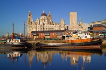 Liver Building and Tug Boats from Albert Dock, Liverpool, Merseyside, England | Obraz na stenu