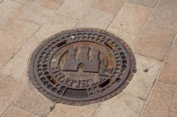 Slovakia, Bratislava, Manhole, coat of arms | Obraz na stenu