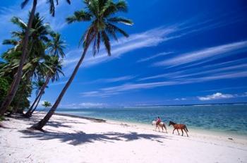 Girl on Beach and Coconut Palm Trees, Tambua Sands Resort, Fiji | Obraz na stenu