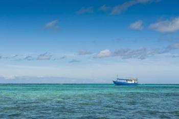 Fishing boat in the turquoise waters of the blue lagoon, Yasawa, Fiji, South Pacific | Obraz na stenu