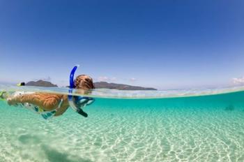 Woman snorkeling, Beqa Island, Fiji | Obraz na stenu