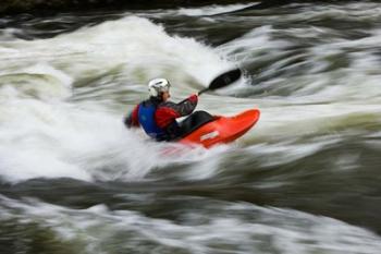 Kayaker plays in a hole in Tariffville Gorge, Farmington River in Tariffville, Connecticut | Obraz na stenu