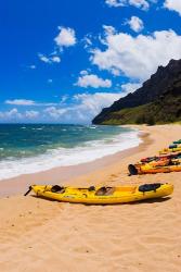 Sea Kayaks On Milolii Beach, Island Of Kauai, Hawaii | Obraz na stenu