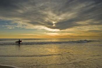 Sunrise On Surfer With Board Walking Through Shore Waves, Cape May NJ | Obraz na stenu