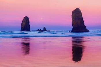 Oregon, Bandon Sunrise On Beach Sea Stacks | Obraz na stenu