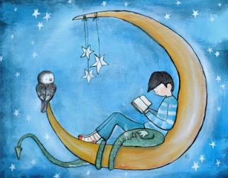 Boy Reading On Moon | Obraz na stenu