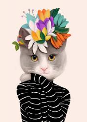 Cat With Flowers and Finch | Obraz na stenu