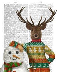 Deer in Christmas Sweater with Snowman | Obraz na stenu