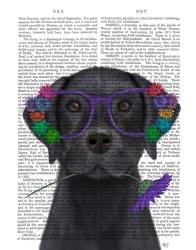 Black Labrador and Flower Glasses Book Print | Obraz na stenu