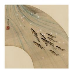 Fan-shaped drawing of fish swimming upstream | Obraz na stenu