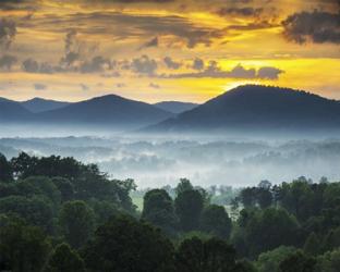 Asheville NC Blue Ridge Mountains Sunset and Fog Landscape | Obraz na stenu