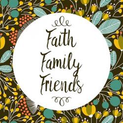Faith Family Friends Retro Floral Black | Obraz na stenu