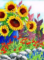 Sunflowers in Blue Vase | Obraz na stenu