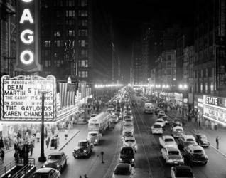 1950s 1953 Night Scene Of Chicago State Street | Obraz na stenu