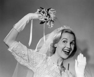 1950s Bride Throwing Bouquet | Obraz na stenu