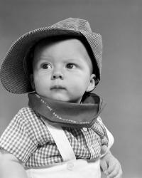 1950s Baby Head & Shoulders Wearing Railroad Engineer Hat | Obraz na stenu