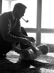 1950s Silhouetted By Window Light  Father Pipe In Mouth | Obraz na stenu