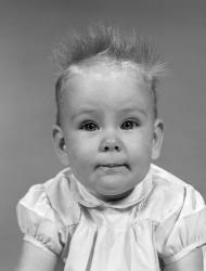 1960s Head On Portrait Of Baby Girl In Ruffled Dress | Obraz na stenu